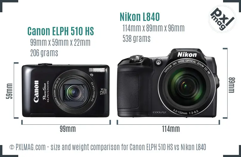 Canon ELPH 510 HS vs Nikon L840 size comparison