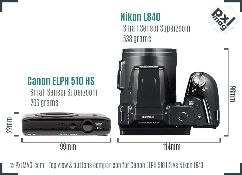 Canon ELPH 510 HS vs Nikon L840 top view buttons comparison