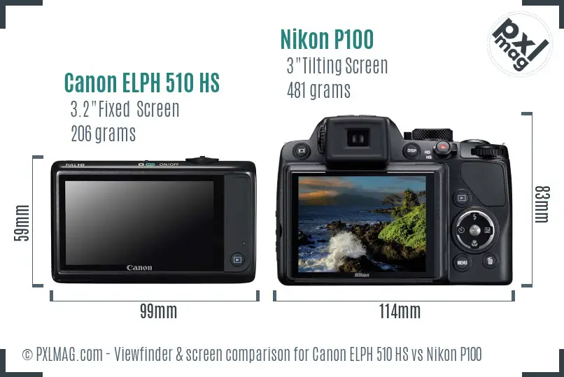 Canon ELPH 510 HS vs Nikon P100 Screen and Viewfinder comparison Canon ELPH 510 HS vs Nikon P100 Screen and Viewfinder comparison
