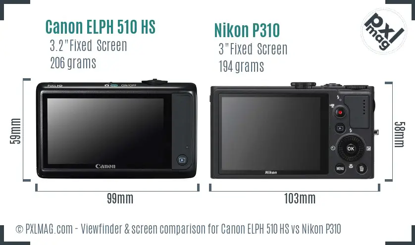 Canon ELPH 510 HS vs Nikon P310 Screen and Viewfinder comparison