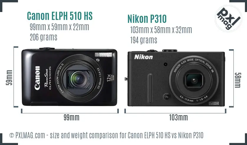 Canon ELPH 510 HS vs Nikon P310 size comparison