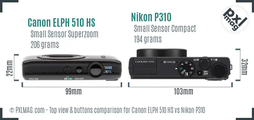Canon ELPH 510 HS vs Nikon P310 top view buttons comparison