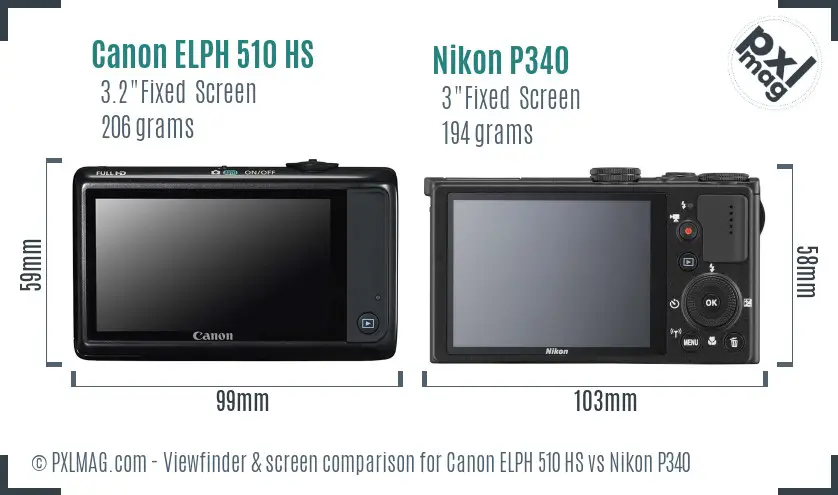 Canon ELPH 510 HS vs Nikon P340 Screen and Viewfinder comparison
