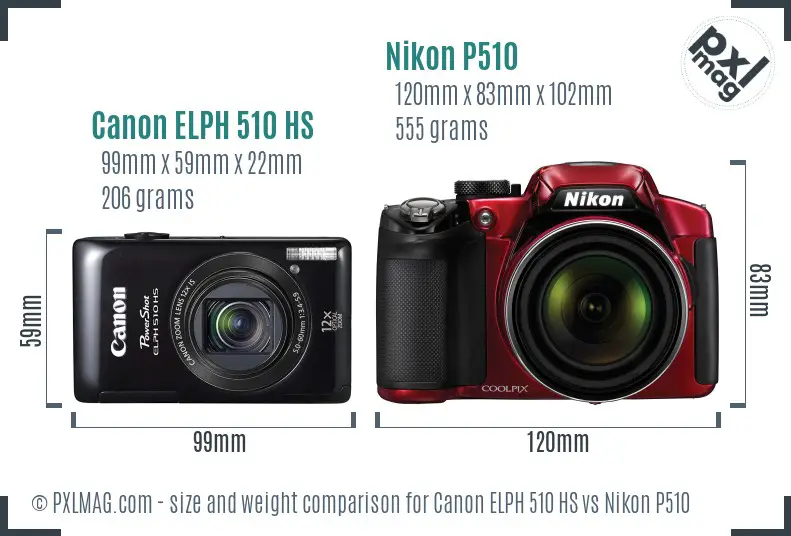 Canon ELPH 510 HS vs Nikon P510 size comparison