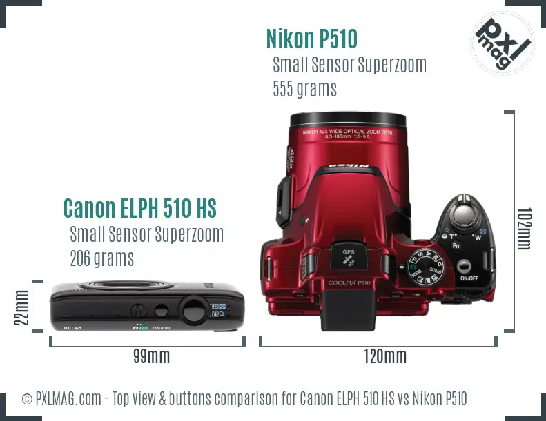Canon ELPH 510 HS vs Nikon P510 top view buttons comparison
