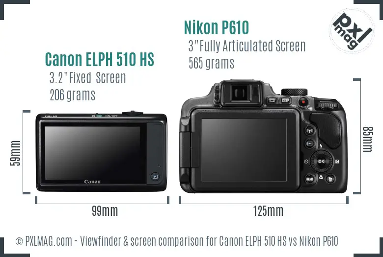 Canon ELPH 510 HS vs Nikon P610 Screen and Viewfinder comparison Canon ELPH 510 HS vs Nikon P610 Screen and Viewfinder comparison