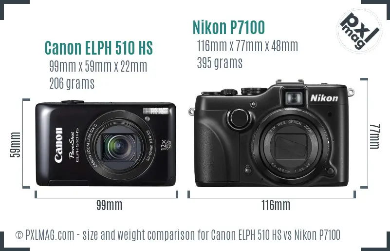 Canon ELPH 510 HS vs Nikon P7100 size comparison