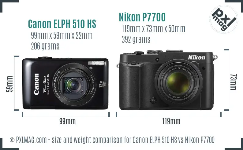 Canon ELPH 510 HS vs Nikon P7700 size comparison