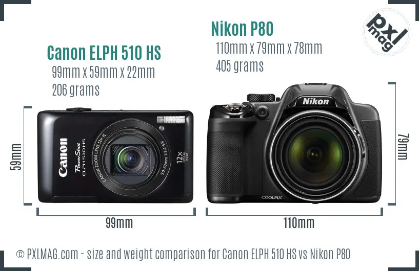 Canon ELPH 510 HS vs Nikon P80 size comparison Canon ELPH 510 HS vs Nikon P80 size comparison