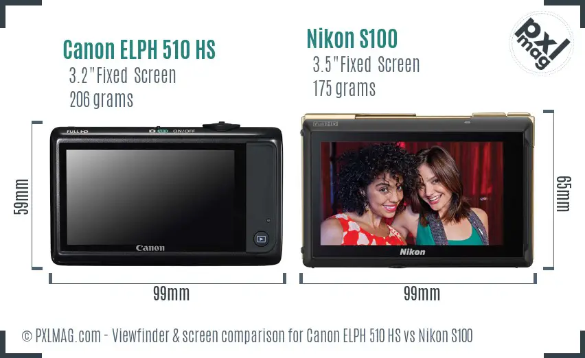 Canon ELPH 510 HS vs Nikon S100 Screen and Viewfinder comparison Canon ELPH 510 HS vs Nikon S100 Screen and Viewfinder comparison