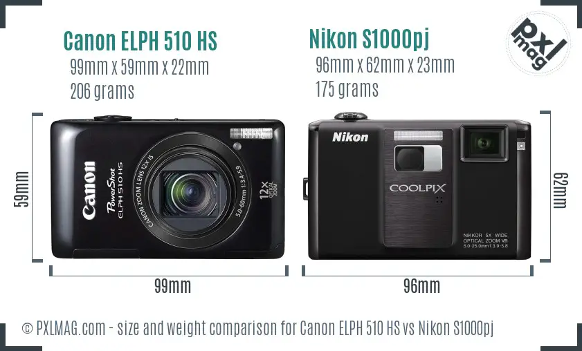 Canon ELPH 510 HS vs Nikon S1000pj size comparison Canon ELPH 510 HS vs Nikon S1000pj size comparison