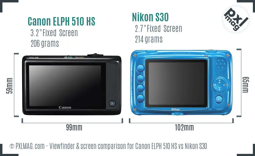 Canon ELPH 510 HS vs Nikon S30 Screen and Viewfinder comparison