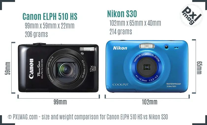 Canon ELPH 510 HS vs Nikon S30 size comparison