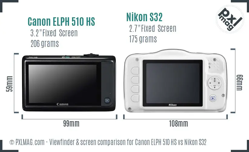 Canon ELPH 510 HS vs Nikon S32 Screen and Viewfinder comparison