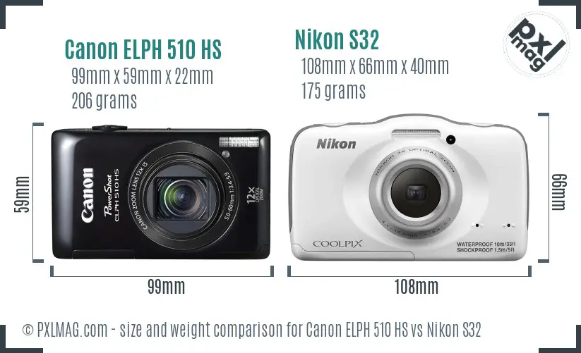 Canon ELPH 510 HS vs Nikon S32 size comparison