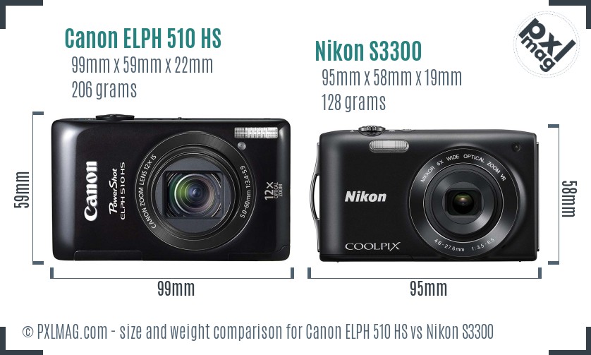 Canon ELPH 510 HS vs Nikon S3300 size comparison