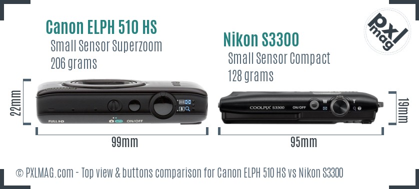 Canon ELPH 510 HS vs Nikon S3300 top view buttons comparison