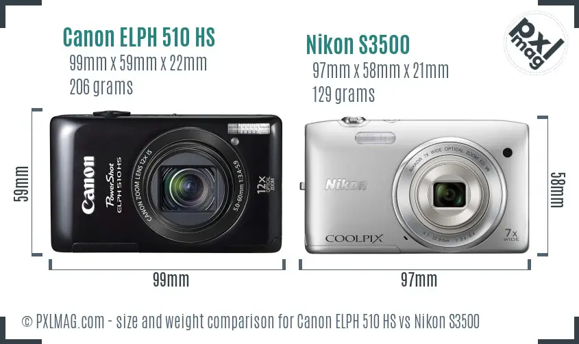 Canon ELPH 510 HS vs Nikon S3500 size comparison