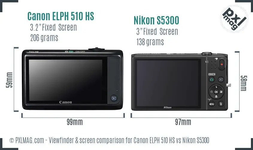Canon ELPH 510 HS vs Nikon S5300 Screen and Viewfinder comparison Canon ELPH 510 HS vs Nikon S5300 Screen and Viewfinder comparison
