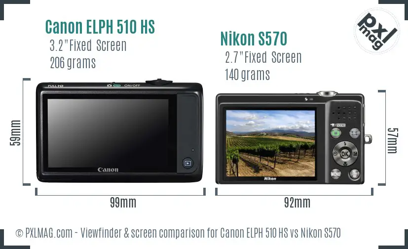 Canon ELPH 510 HS vs Nikon S570 Screen and Viewfinder comparison