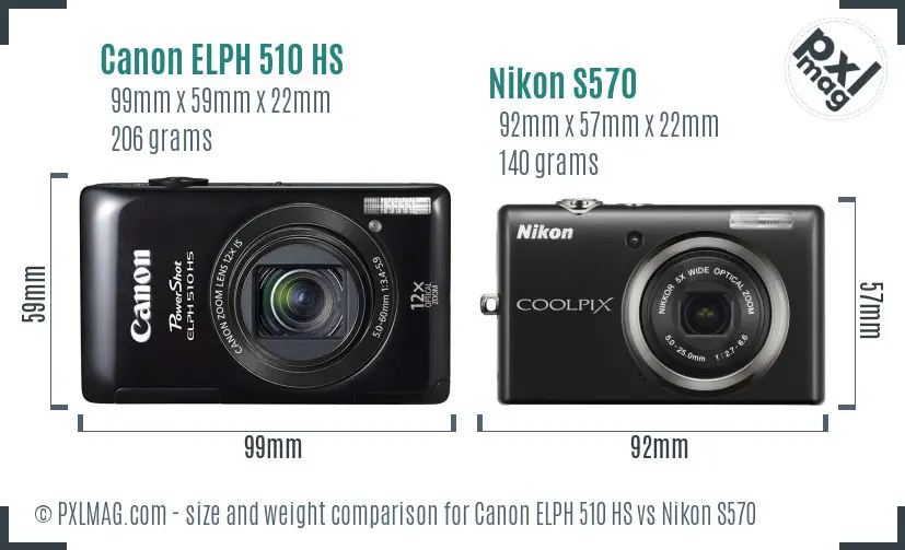 Canon ELPH 510 HS vs Nikon S570 size comparison