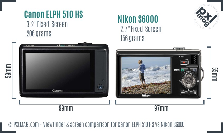 Canon ELPH 510 HS vs Nikon S6000 Screen and Viewfinder comparison