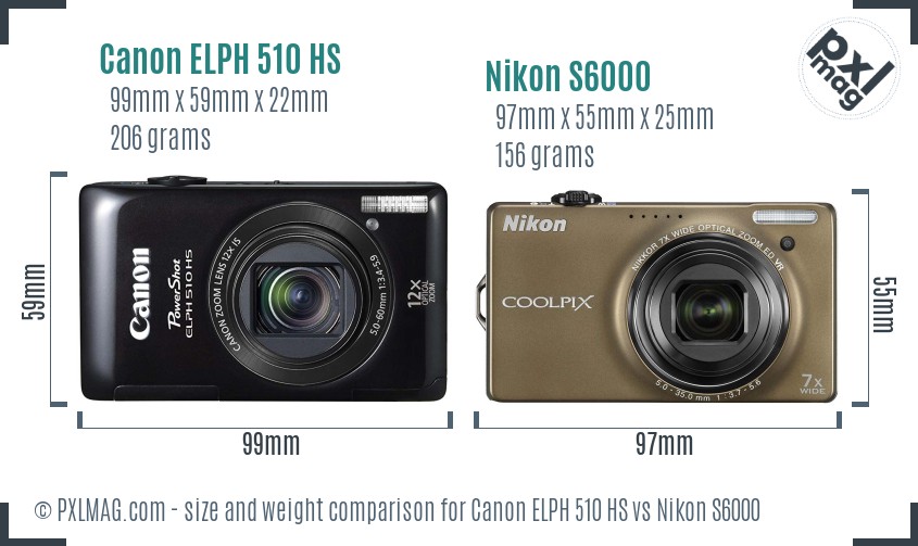 Canon ELPH 510 HS vs Nikon S6000 size comparison