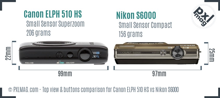 Canon ELPH 510 HS vs Nikon S6000 top view buttons comparison