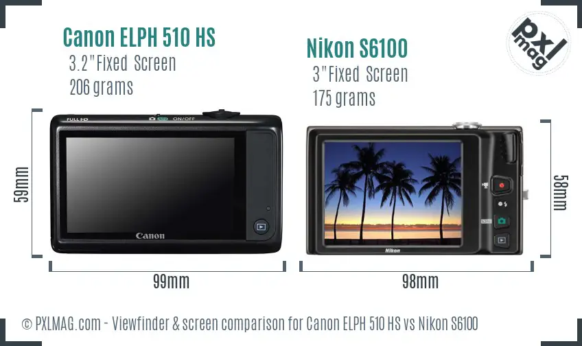Canon ELPH 510 HS vs Nikon S6100 Screen and Viewfinder comparison