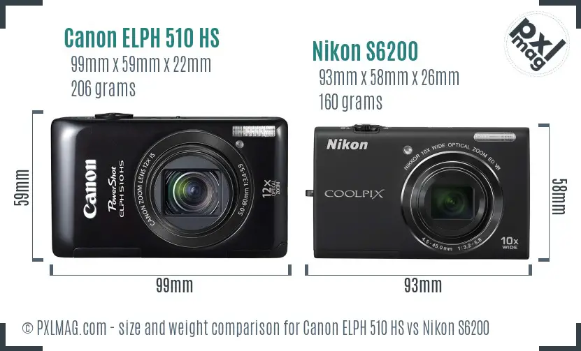 Canon ELPH 510 HS vs Nikon S6200 size comparison