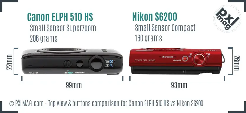 Canon ELPH 510 HS vs Nikon S6200 top view buttons comparison