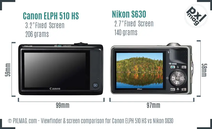 Canon ELPH 510 HS vs Nikon S630 Screen and Viewfinder comparison