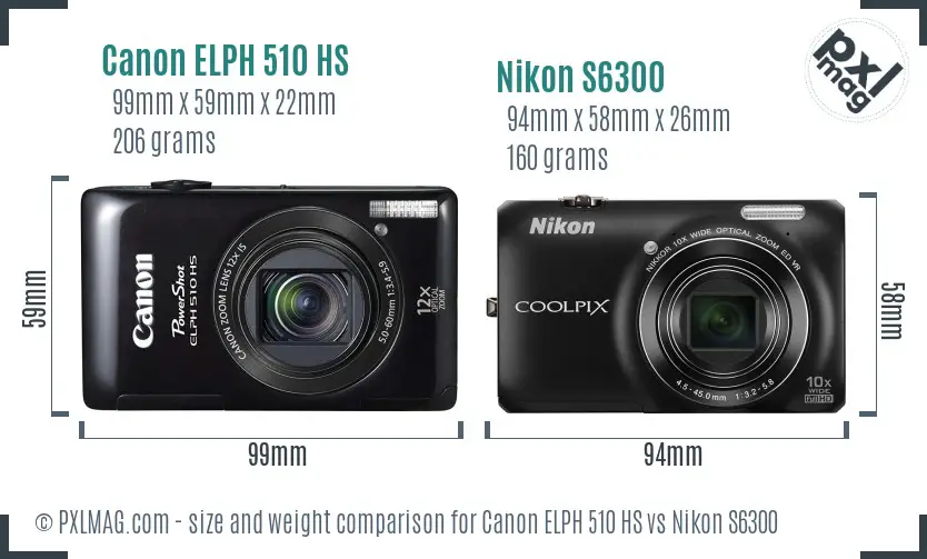 Canon ELPH 510 HS vs Nikon S6300 size comparison