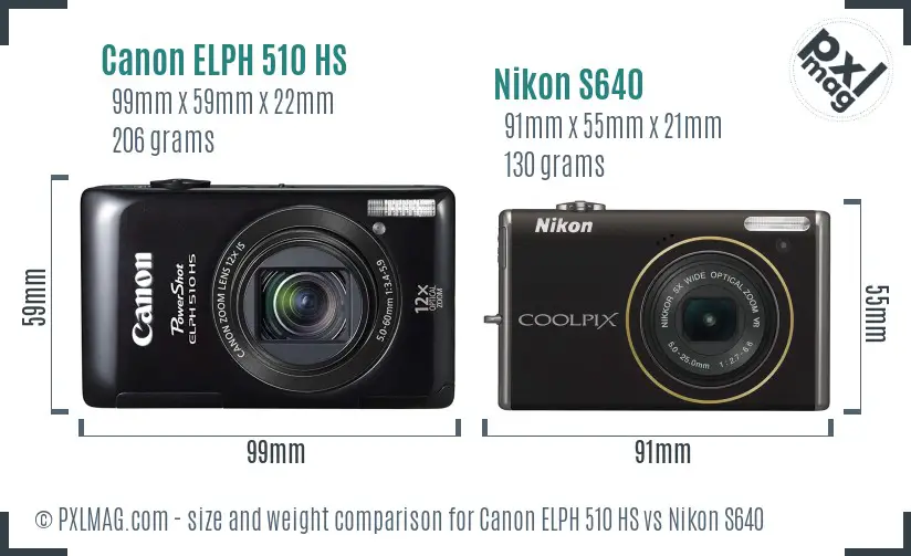 Canon ELPH 510 HS vs Nikon S640 size comparison