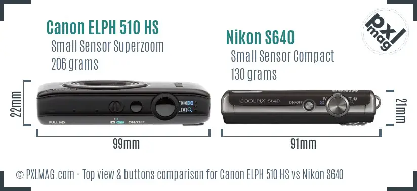 Canon ELPH 510 HS vs Nikon S640 top view buttons comparison