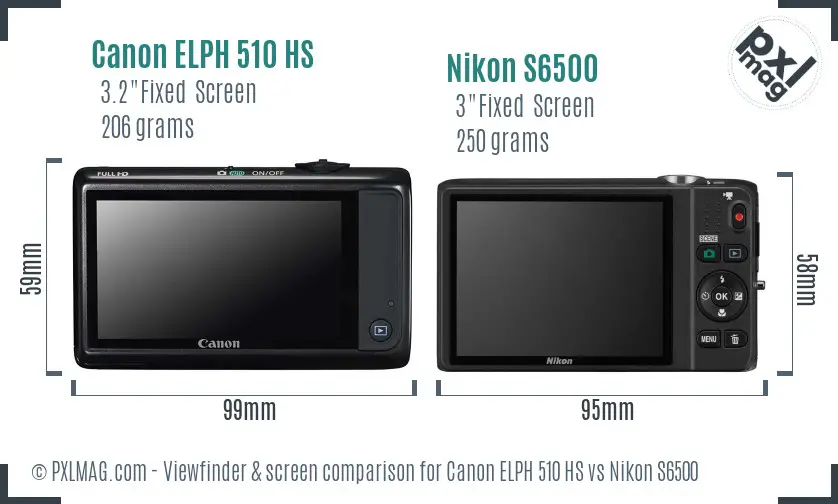 Canon ELPH 510 HS vs Nikon S6500 Screen and Viewfinder comparison Canon ELPH 510 HS vs Nikon S6500 Screen and Viewfinder comparison