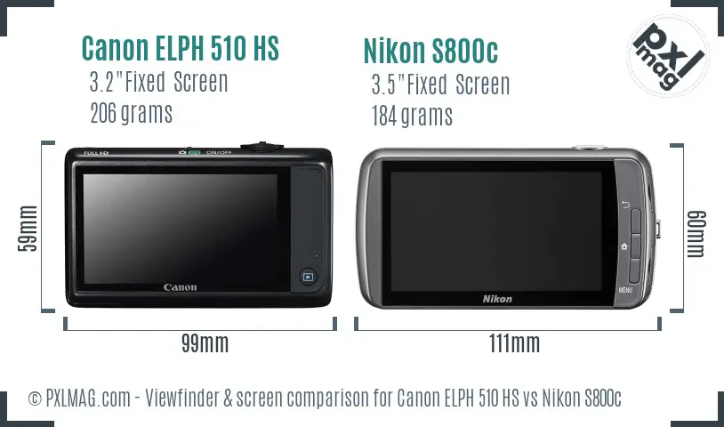Canon ELPH 510 HS vs Nikon S800c Screen and Viewfinder comparison