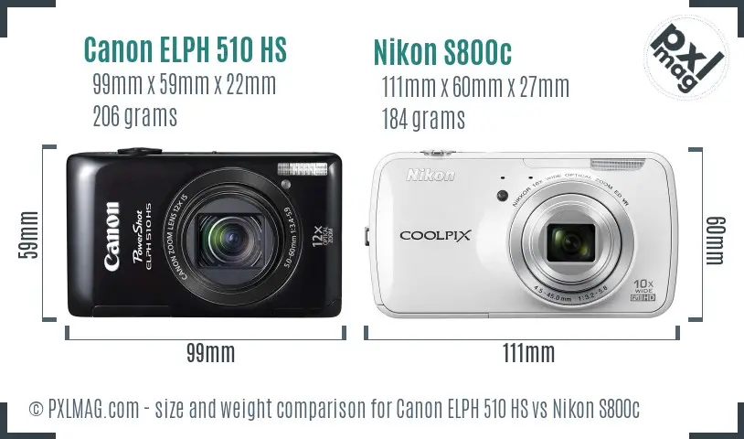 Canon ELPH 510 HS vs Nikon S800c size comparison
