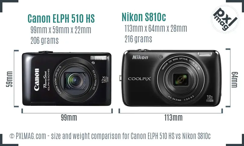 Canon ELPH 510 HS vs Nikon S810c size comparison Canon ELPH 510 HS vs Nikon S810c size comparison