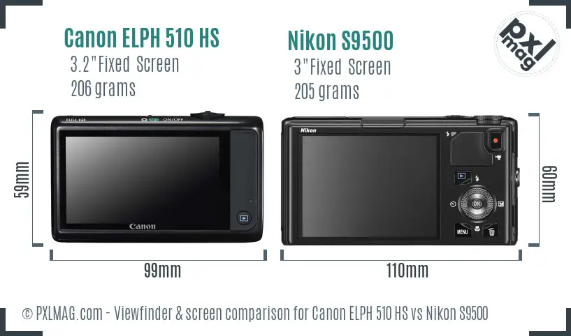 Canon ELPH 510 HS vs Nikon S9500 Screen and Viewfinder comparison