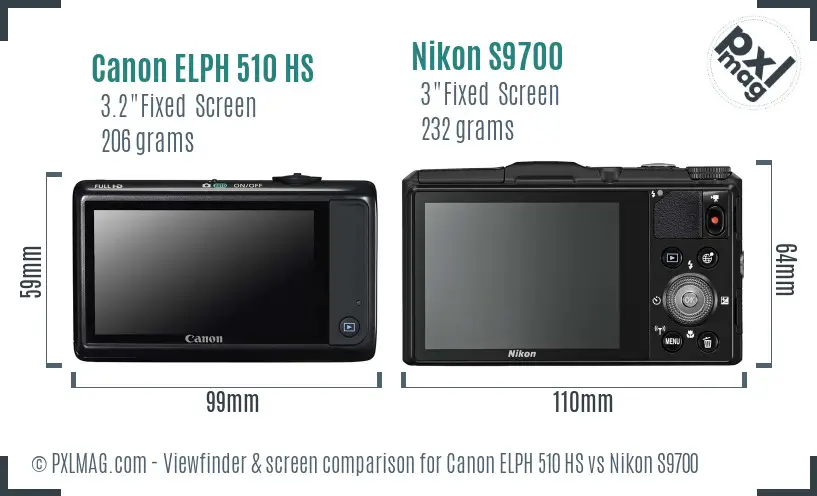 Canon ELPH 510 HS vs Nikon S9700 Screen and Viewfinder comparison