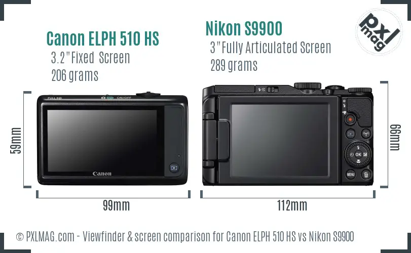 Canon ELPH 510 HS vs Nikon S9900 Screen and Viewfinder comparison