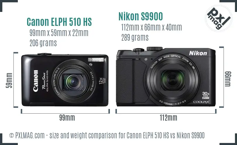 Canon ELPH 510 HS vs Nikon S9900 size comparison