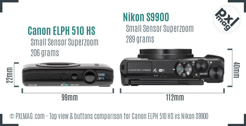 Canon ELPH 510 HS vs Nikon S9900 top view buttons comparison