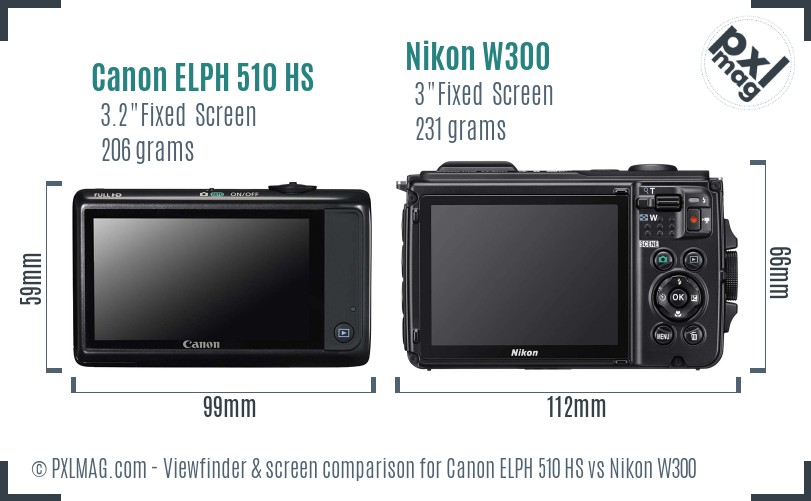 Canon ELPH 510 HS vs Nikon W300 Screen and Viewfinder comparison