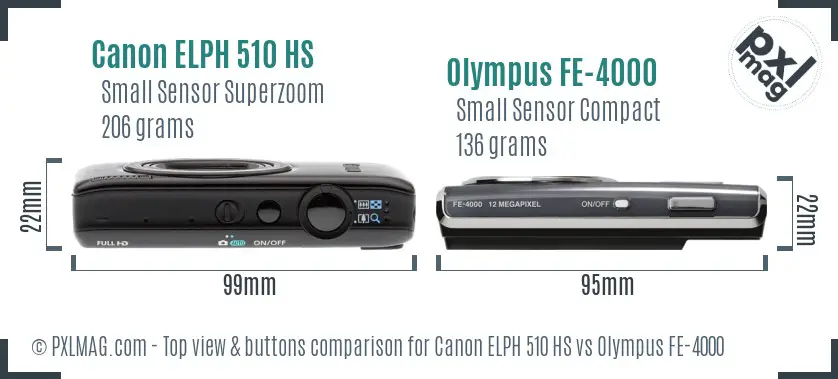 Canon ELPH 510 HS vs Olympus FE-4000 top view buttons comparison