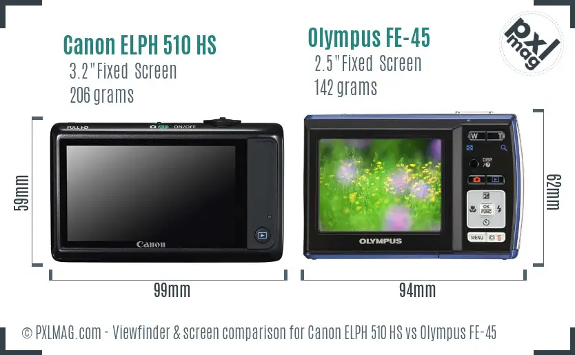 Canon ELPH 510 HS vs Olympus FE-45 Screen and Viewfinder comparison Canon ELPH 510 HS vs Olympus FE-45 Screen and Viewfinder comparison