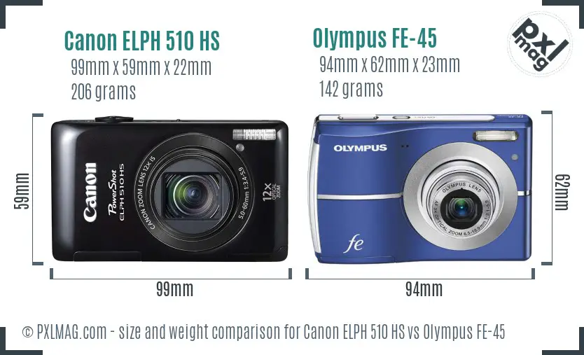 Canon ELPH 510 HS vs Olympus FE-45 size comparison Canon ELPH 510 HS vs Olympus FE-45 size comparison