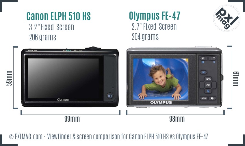 Canon ELPH 510 HS vs Olympus FE-47 Screen and Viewfinder comparison