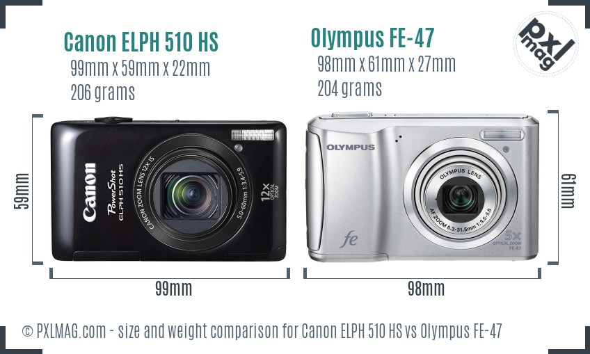 Canon ELPH 510 HS vs Olympus FE-47 size comparison